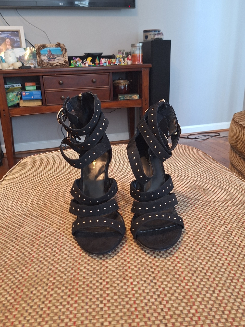 Limelight Black Studded Strappy High Heel Sandals